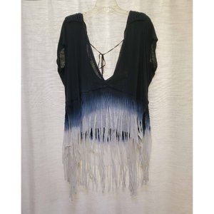 Blue White Ombre Swim Suit Cover Dress Shirt